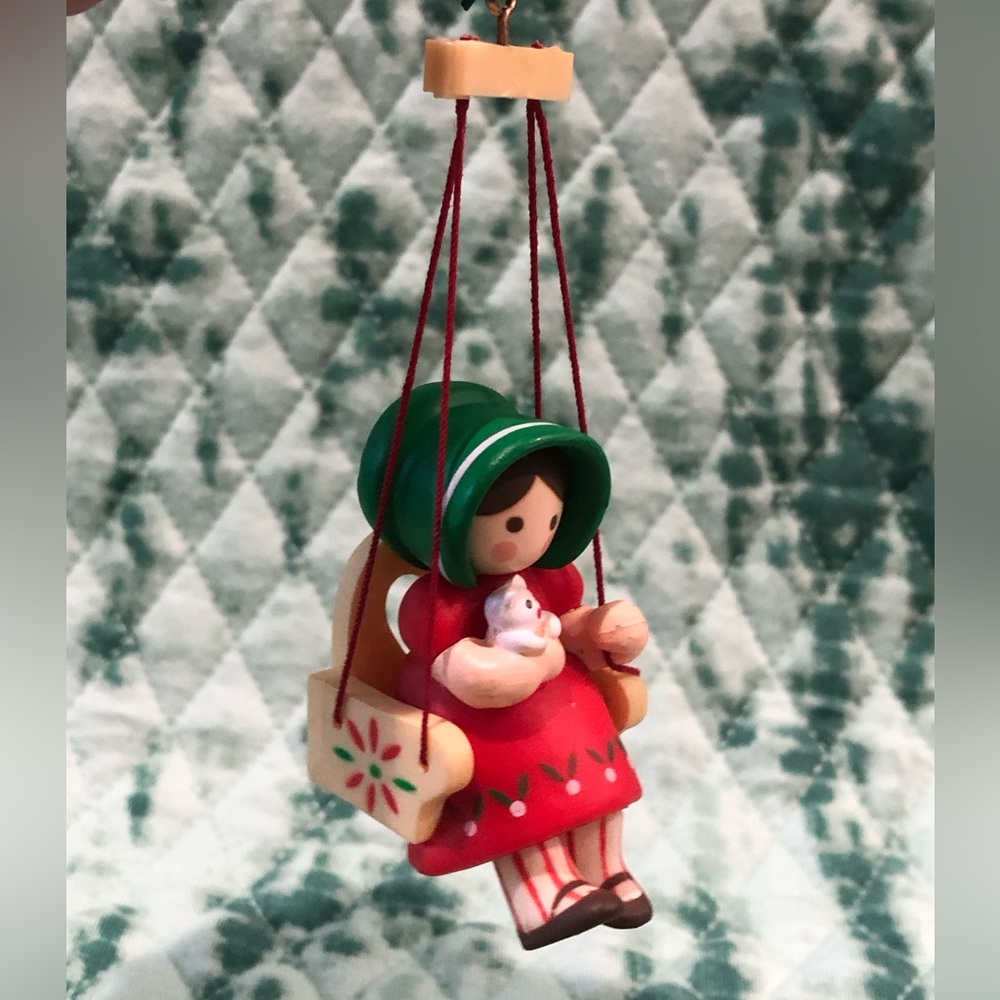 1979 Hallmark Ornaments Christmas Is For Children Swinging Girl With Kitty Cat
